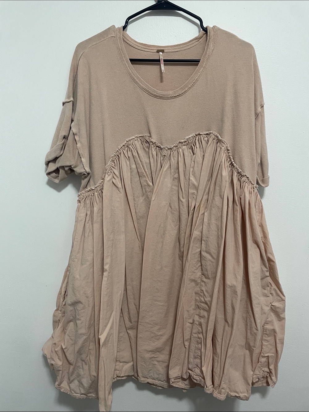 Free People Beige Gathered Mini Dress
